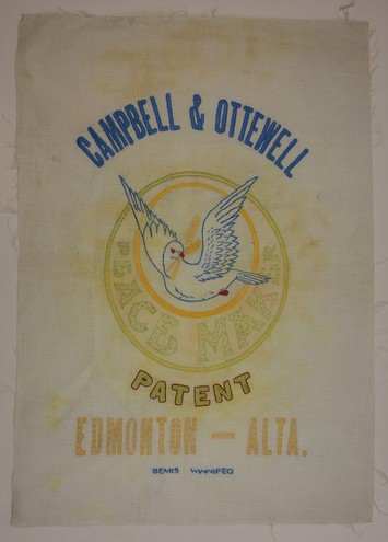 Embroidered flour sack from Canada, TRC 2017.0422.