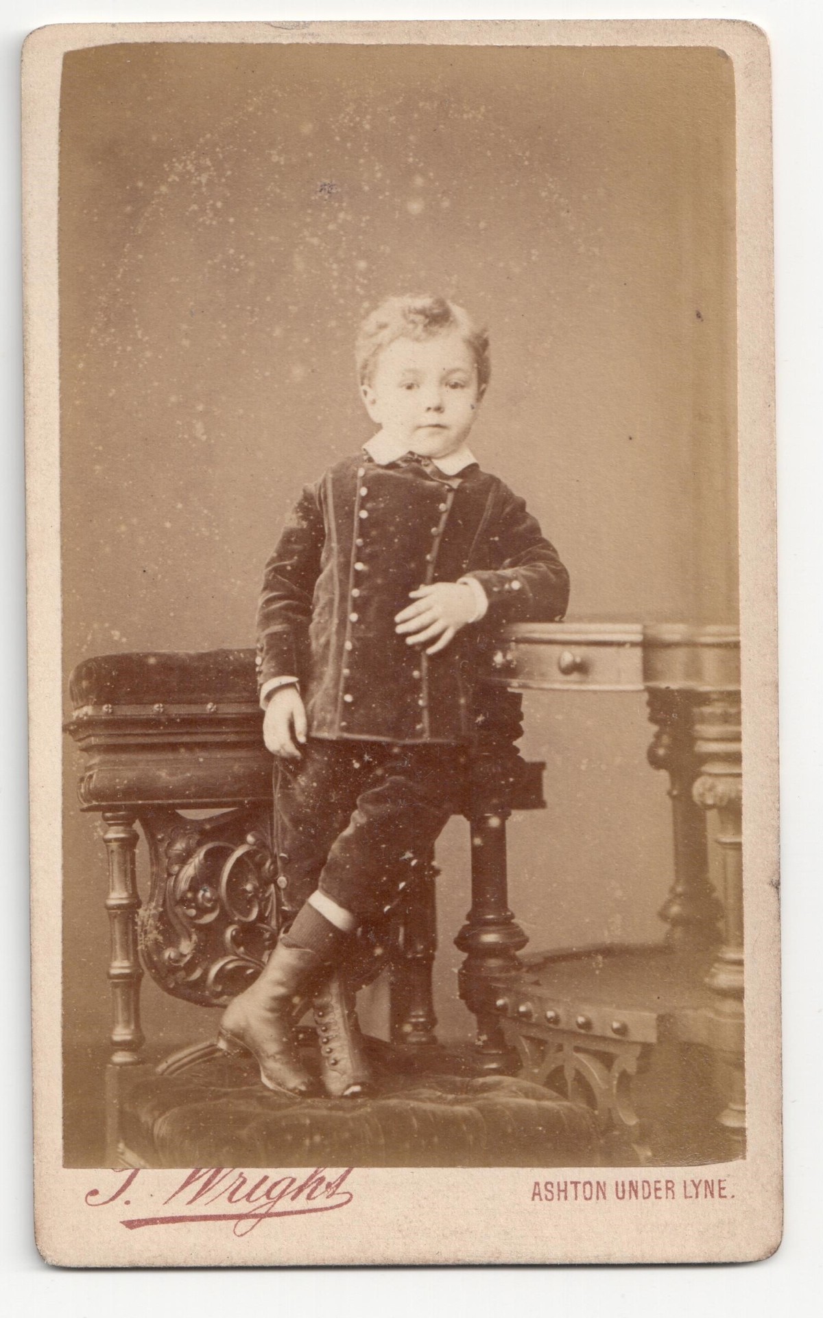 Young boy wearing velvet jacket and trousers (England; 1880's; TRC 2018.3394).