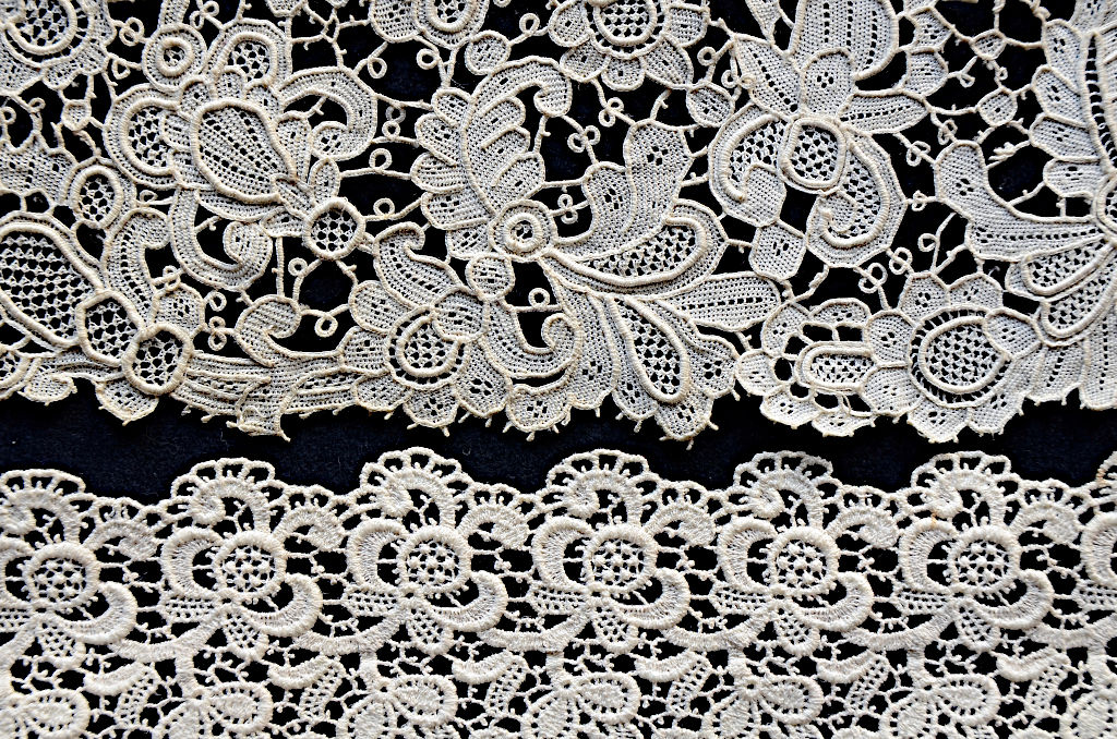 Two pieces of Venetian lace imitation. Top: TRC 2007.0559, bottom: TRC 2007.0595