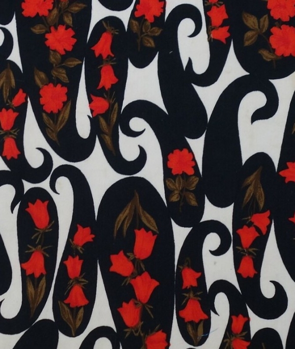 Printed cloth sample with paisley motifs. European, 1960's.