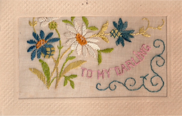 Early 20th century silk embroidered postcard.