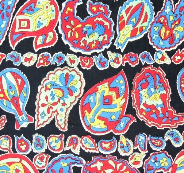 Printed cloth sample with paisley motifs, European, 1940&#039;s.