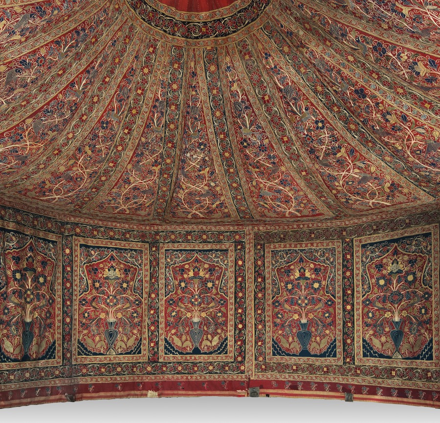 Interior of the Qajar-era royal tent now in the Cleveland Museum of Art, acc. no. 2014.388.