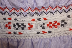 Example of smocking on a man's tunic, Sur, Oman, late 20th century.