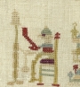 Spinning monkey, embroidered onto a mid-18th century sampler from Friesland, The Netherlands.