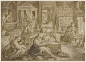 Cornelia, Mother of the Gracchi... Drawing by Johannes Stradanus (c. 1580-1605).