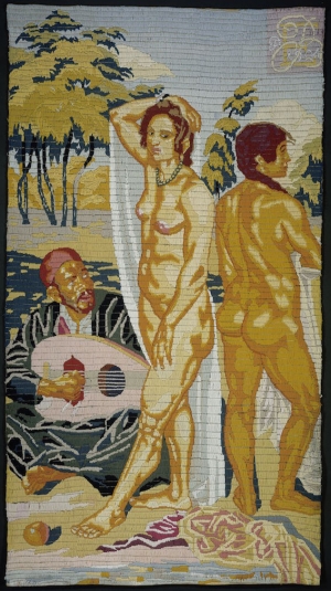 Deux baigneuses, an embroidered picture, designed by Emile Bernard, 1904.