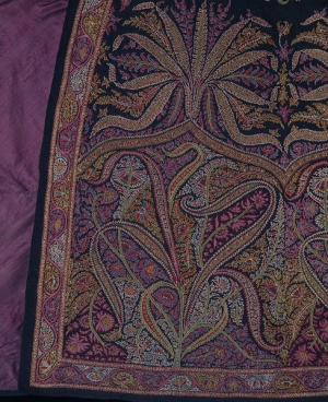 Detail of an embroidered Kashmir cloak, mid-19th century.