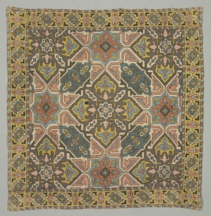Qajar-era embrodiered cover with geometric motifs, Iran, 19th century.