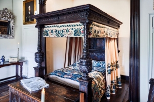 Four poster bed with 17th century embroideries from Aston Hall, Birmingham.