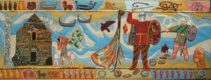 Detail of the Battle of Maldon commemorative embroidery. 1991.