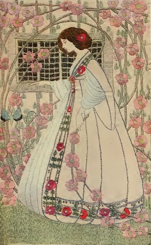 Embroidery by Helen Lamb in the Glascow School of Art style of embroidery, 1909.