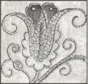 An example of rice embroidery on the main petals of the flower.