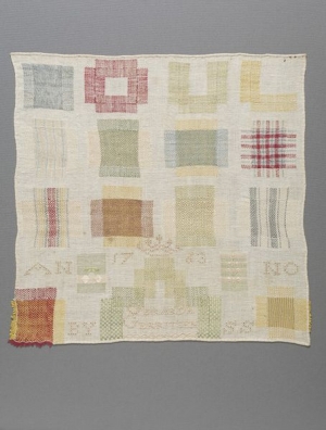 Darning sampler, cotton, embroidered with silk, Zeeland, The Netherlands, mid-18th century.