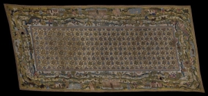 Bradford table carpet. Linen canvas, embroidered with silk thread in tent stitch, England, early 17th century.