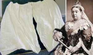 Photograph of Queen Victoria and a pair of her drawers.