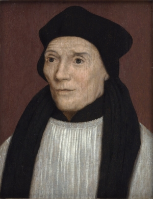 Tippet worn by St. John Fisher, catholic martyr, early 16th century. Painting by Hans Holbein the Younger.