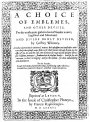 Cover page of &#039;A Choice of Emblemes. ..,&#039; by Geoffrey Whitney, Leiden 1586.