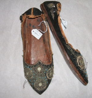 Pair of embroidered women's shoes from Afghanistan, probably Hazara.