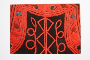 Example of Hungarian passementerie from the back of a woman's long waistcoat, c. 1930's.