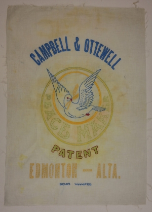 Belgian embroidered flour bag, originally from Canada, embroidered in Belgium.