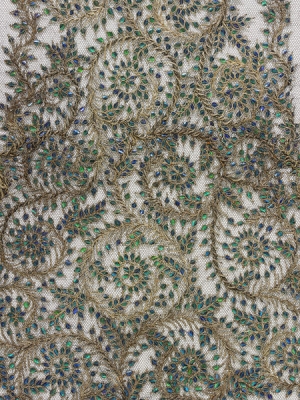 Cloth with beetlewing and gold thread embroidery, Chennai, India, late 19th century.