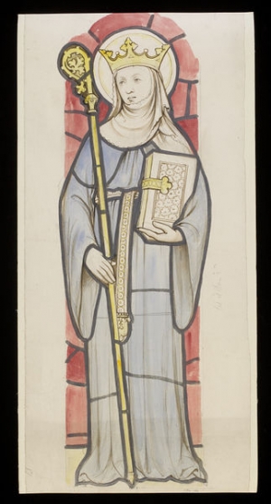 Design of St. Etheldreda for a stained glass window, c. 1890, England.