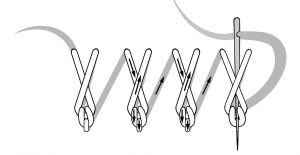 Schematic drawing of a detached twisted fly stitch with chain stitch fastening.