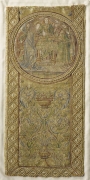 Fragment of an orphrey in 'or nu&eacute;' work, The Netherlands, showing the Presentation of Jesus at the Temple, c. AD 1550.