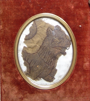 Fragment from the burial shroud of king John, removed from his tomb in Worcester Cathedral in 1797.