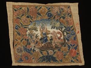 Embroidered chair seat, early 18th century, England.