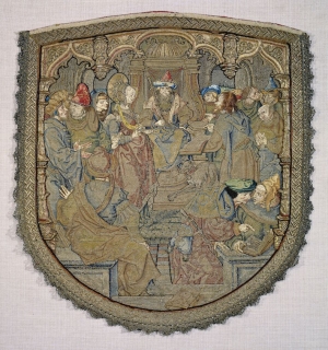 Hood of a cope, Netherlands, c. 1525, worked in or nué,