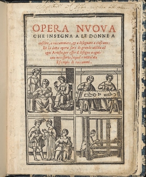 Title page of Tagliente&#039;s Essempio di Recammi (Venice 1527/1530).
