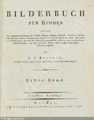 Titel page of the &#039;Bilderbuch für Kinder&#039;, by Franz-Johann Bertuch (1792-1830)