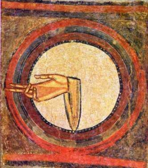 The hand of God. From fresco at Sant Climent de Taüll, Spain.