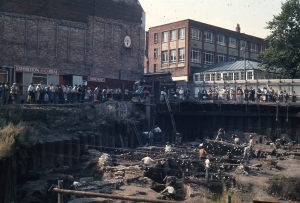 The Coppegate excavations in York (1976-1981), where the embroidered bag was found.