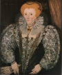 Painting of Elizabeth I, by unknown artist. 1590. The blackwork is probably carried out with the double running stitch.