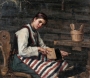Flemish girl carding wool. Painting by Maria Wilk, 1883
