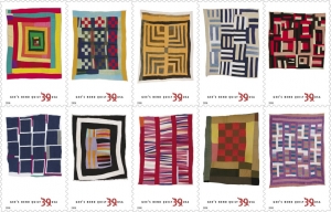 Set of US postage stamps depicting Gee's Bend Quilts.
