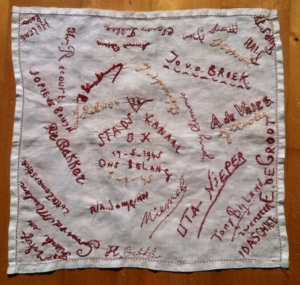 Commemorative embroidery from Stadskanaal, The Netherlands, 1945, a reminder of the chaotic post-war period.