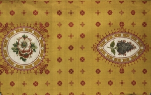 Yellow Gros de Tours (a form of extended tabby weave) with anemones and lilacs, 1811.