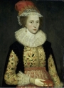 Margaret Layton, c. 1620, wearing a jacket with Jacobean work, portrayed by Marcus Gheeraerts the Younger ((1561–1636).