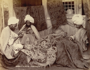 Group of 'Gelakdos' embroiderers, Jammu and Kashmir, India, 1890's.