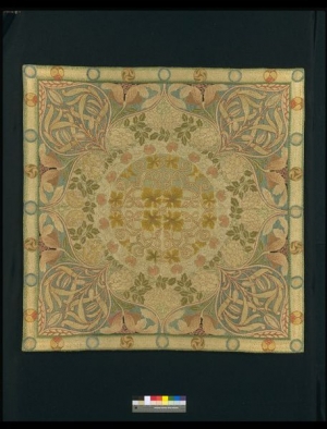 Embroidered table cloth, probably designed by May Morris, c. 1895, England.