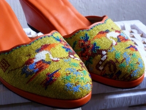 Pair of kasut manek slippers.