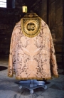 Back of one of the Diamond Jubilee copes showing the hood with IHS embroidered upon it (1897).