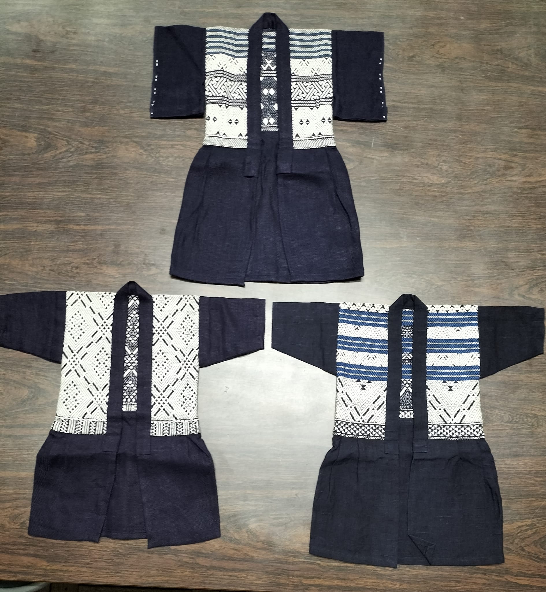 Three kogin samples made at the Hirosaki Kogin Institute. Photograph by author.