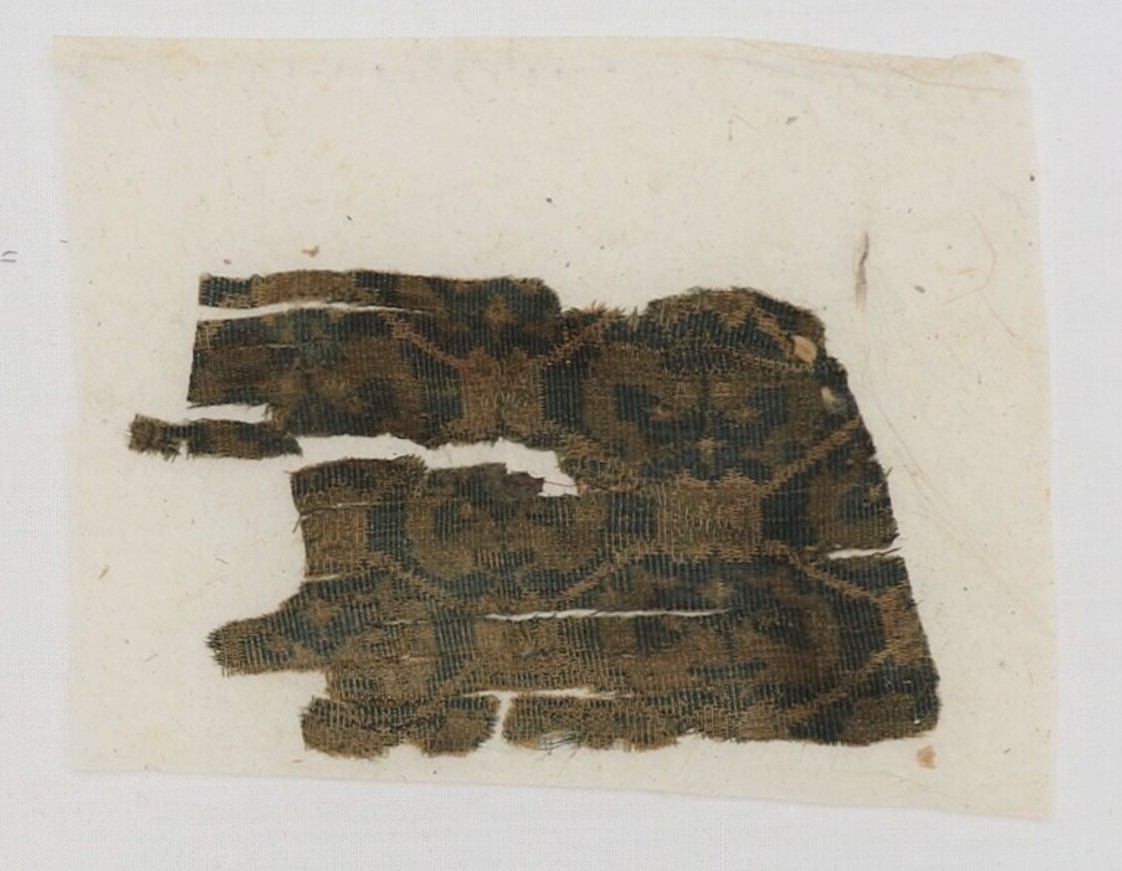 Fragment of a warp-faced compound tabby in silk, from Niya, Xinjiang, China, 2nd century AD (TRC 2000.0012). From some 2000 years ago, designs and techniques spread from east to west and from west to east between China and the Mediterranean along what since the late 19th century came to be called the Silk Road.