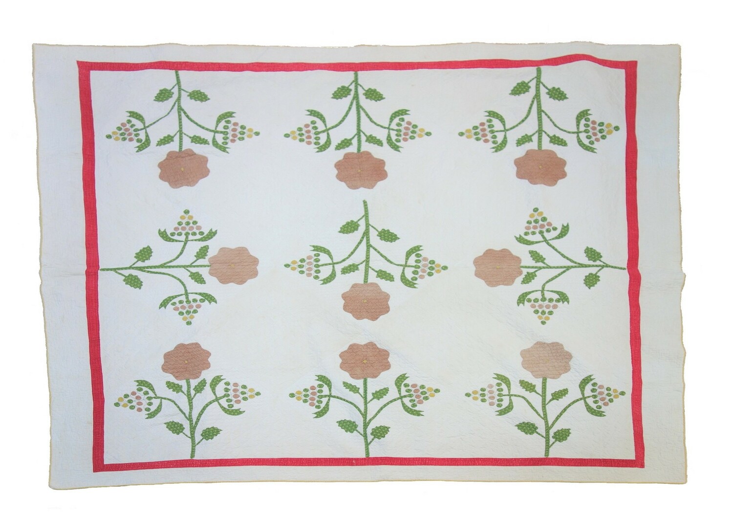 Fig. 1. Quilt with an appliqué version of a ‘Flower and Berries’ design (1850’s – 1860’s; USA). TRC 2019.2402.