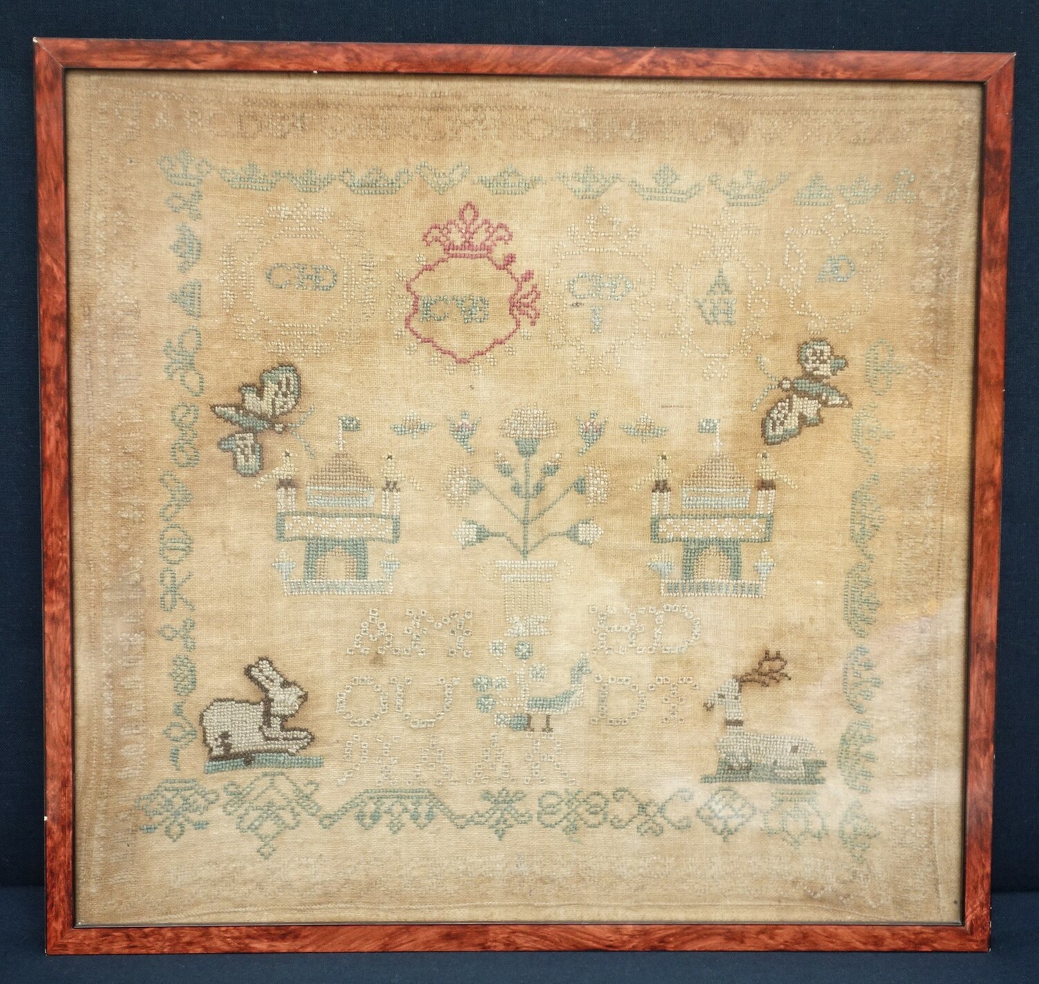 Linen and silk sampler from the Netherlands, c. 1800 (TRC 2020.3682).